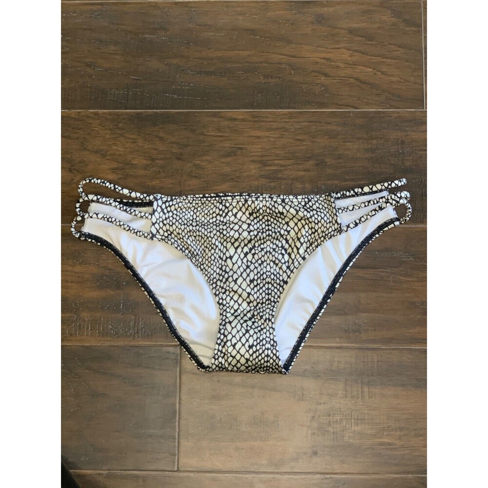 VS Victoria’s Secret Swimsuit Strappy Bikini Bottom Snakeskin Ivory Black NWOT S